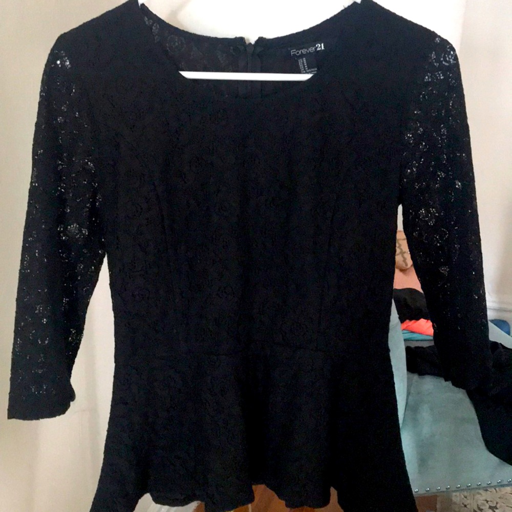 Black lace peplum top